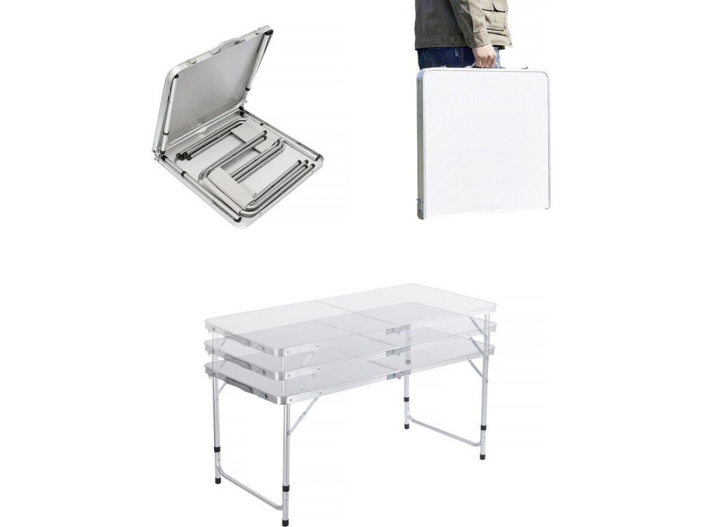 Set aus Campingtisch und 4 Klapphockern - 125 x 60 cm - Weiß