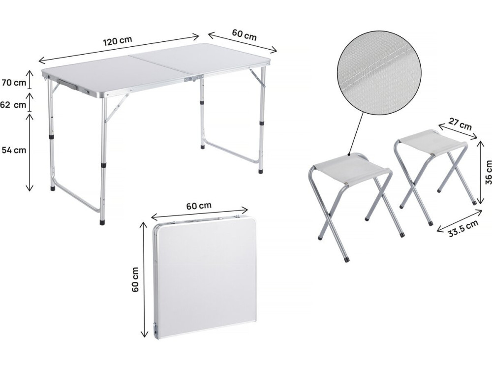 Set aus Campingtisch und 4 Klapphockern - 125 x 60 cm - Weiß