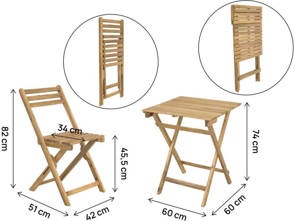 Gartentisch und -stühle "Aldo" aus Holz - 2 Sitzplätze - Braun