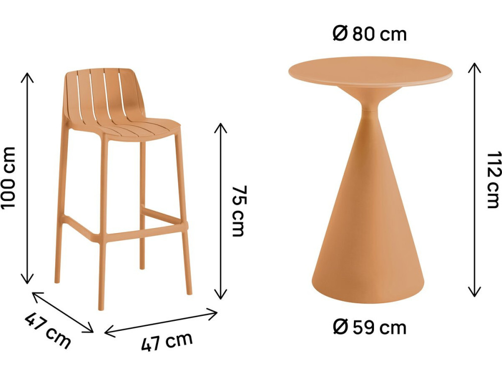 Bistro-Stapeltisch und -Hochstühle "Vaena" - 2-Sitzer - Orange