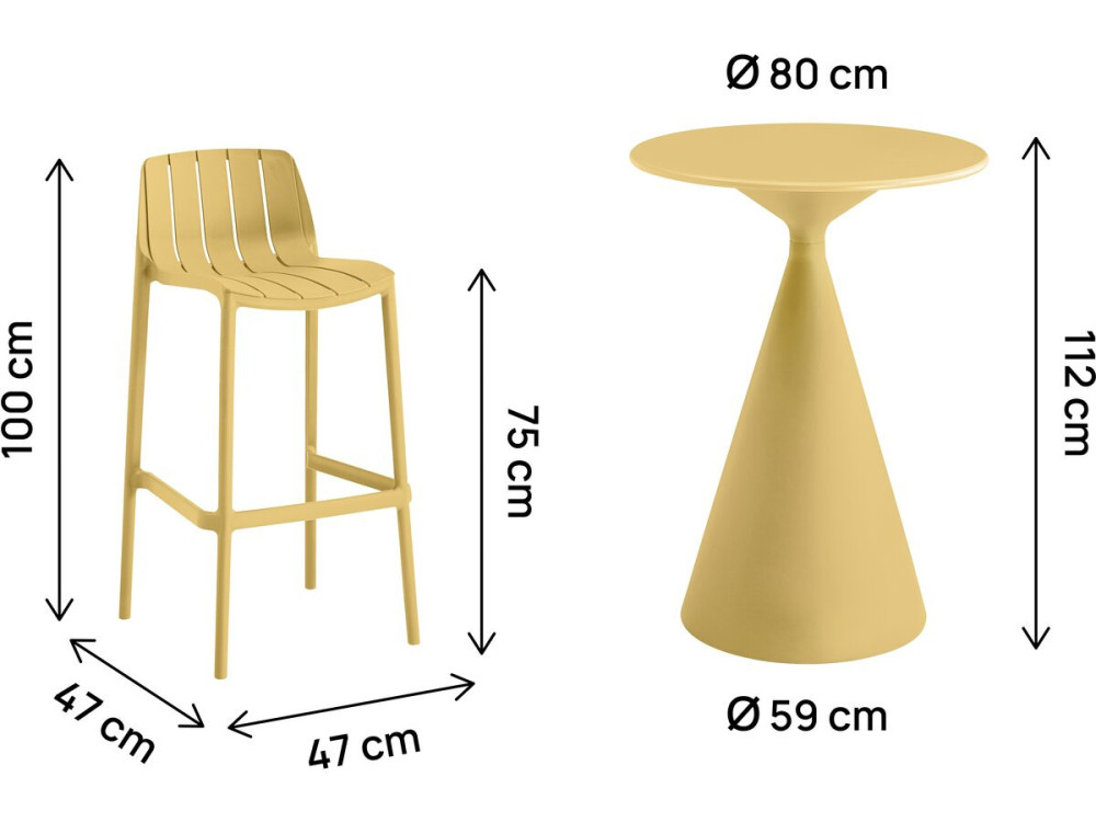 Bistro-Stapeltisch und -Hochstühle "Vaena" - 2-Sitzer - Gelb
