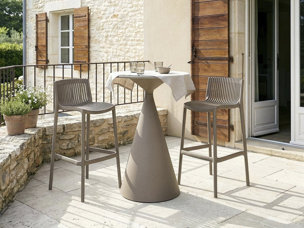 Bistro-Stapeltisch und -Hochstühle "Néora" - 2-Sitzer - Taupe