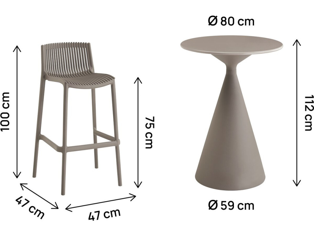Bistro-Stapeltisch und -Hochstühle "Néora" - 2-Sitzer - Taupe