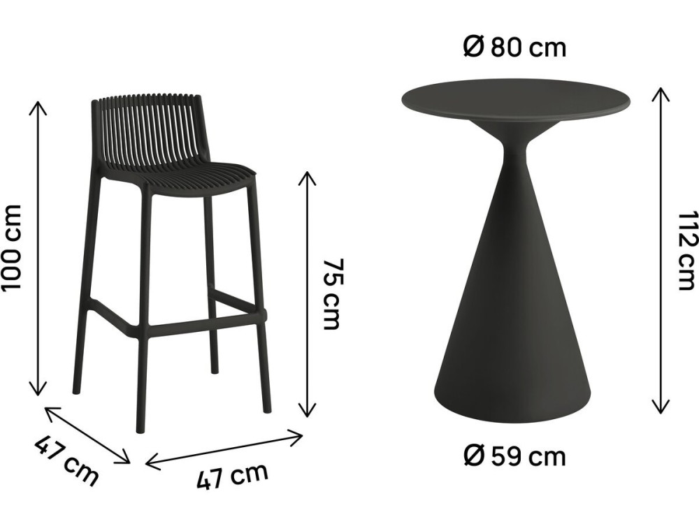 Bistro-Stapeltisch und -Hochstühle "Néora" - 2-Sitzer - Schwarz
