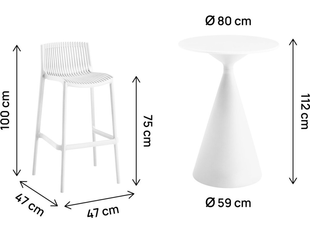 Bistro-Stapeltisch und -Hochstühle "Néora" - 2 Sitze - Weiß
