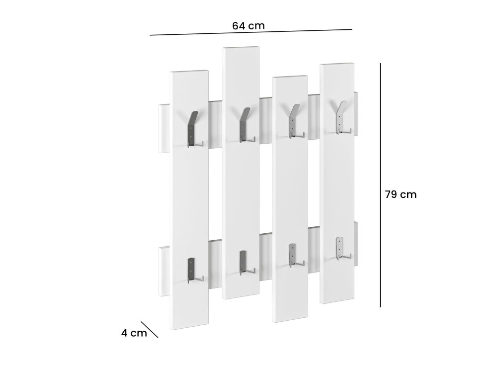 Wandgarderobe aus Holz "Wave" - 64 x 4 x 79 cm - Weiß