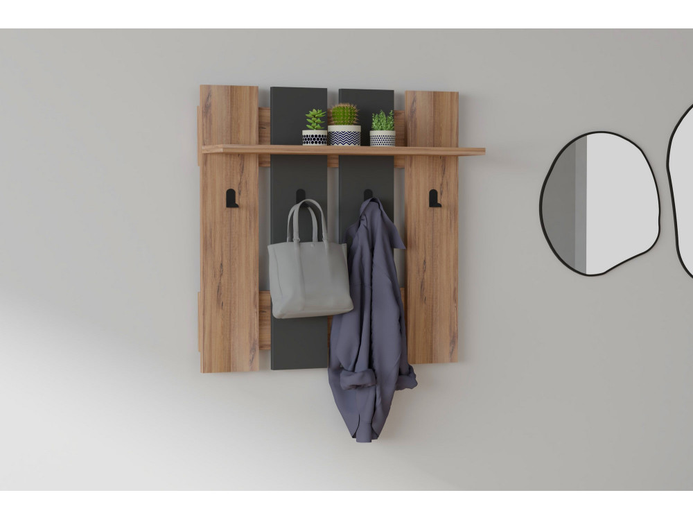 Wandgarderobe mit Holzregal "Mita" - 70 x 14 x 70 cm - Anthrazitgrau