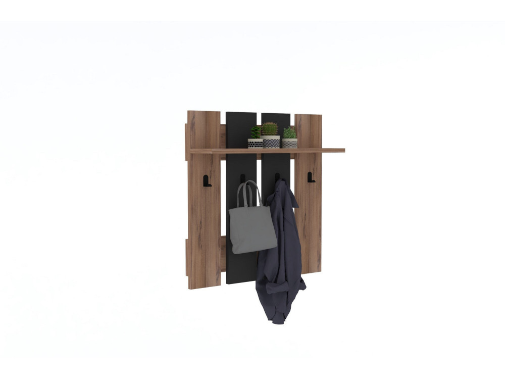 Wandgarderobe mit Holzregal "Mita" - 70 x 14 x 70 cm - Anthrazitgrau