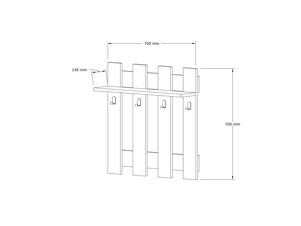 Wandgarderobe aus Holz "Carina" - 70 x 14 x 70 cm - Weiß