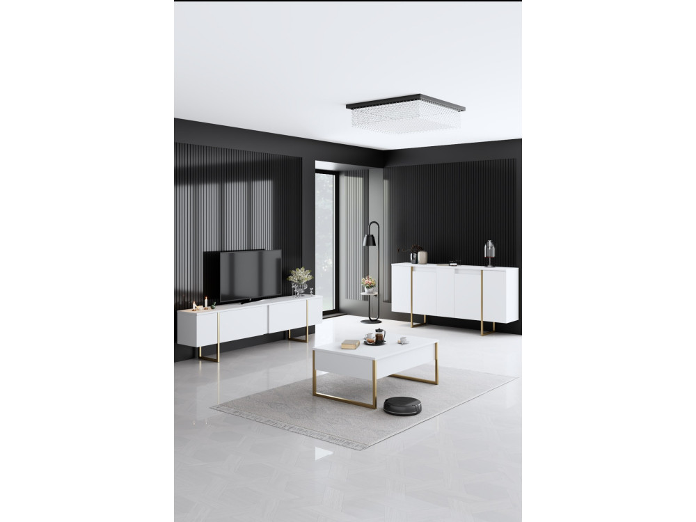 Wohnzimmermöbelset aus Holz "Luxe" - 160 x 35 x 80 cm - Weiß