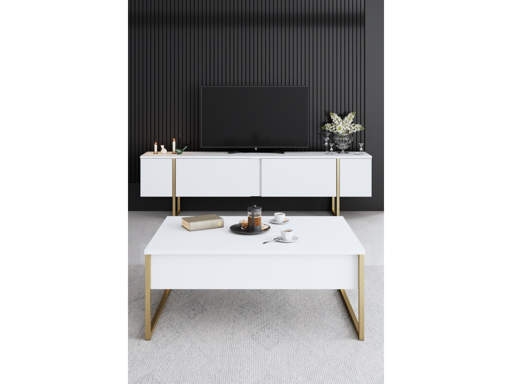 Wohnzimmermöbelset aus Holz "Luxe" - 160 x 35 x 80 cm - Weiß