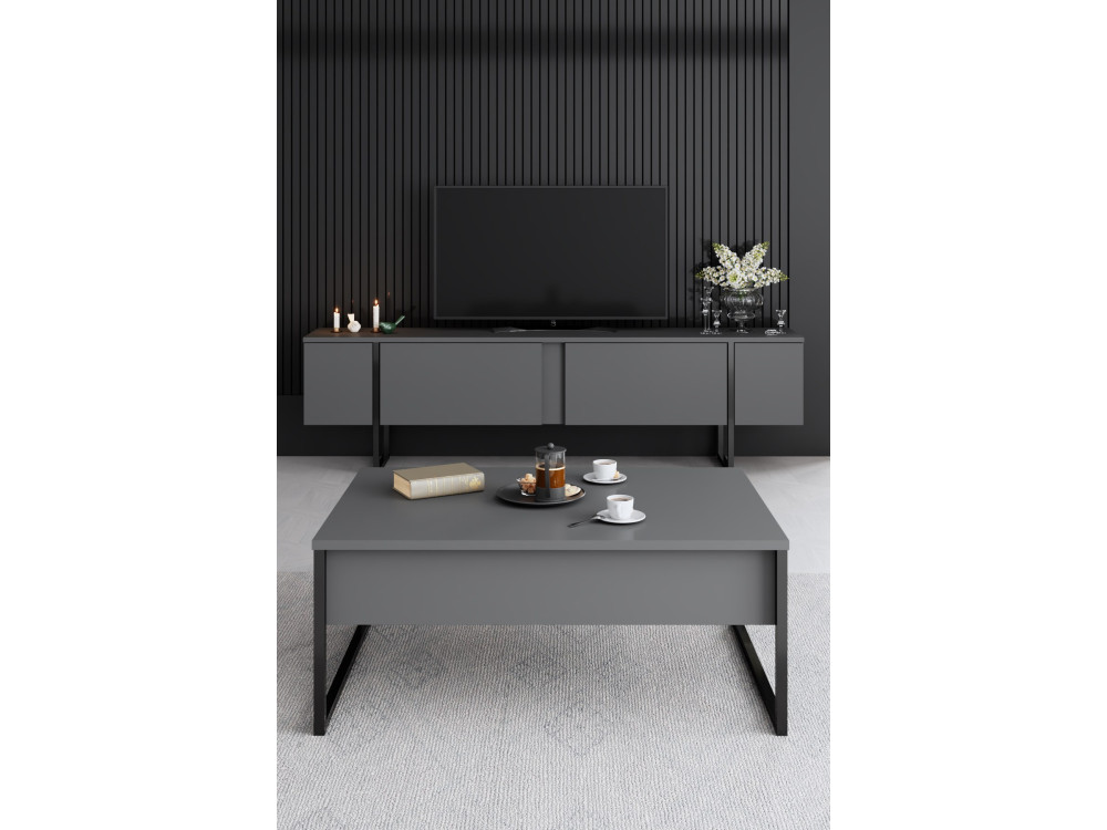 Wohnzimmermöbelset aus Holz "Luxe" - 160 x 35 x 80 cm - Schwarz