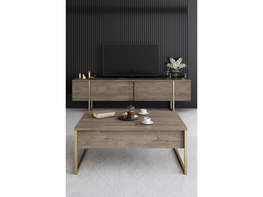 Wohnzimmermöbelset aus Holz "Luxe" - 160 x 35 x 80 cm - Braun