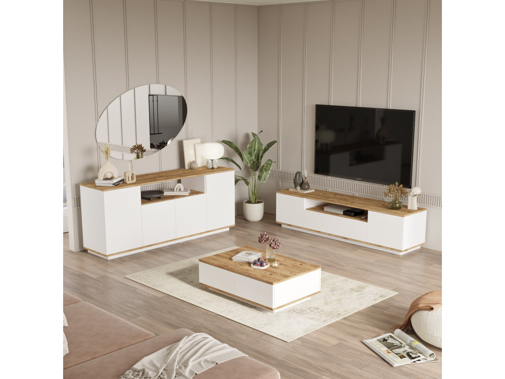 Wohnzimmermöbelset aus Holz "FR18" - 180 x 44 x 44 cm - Weiß