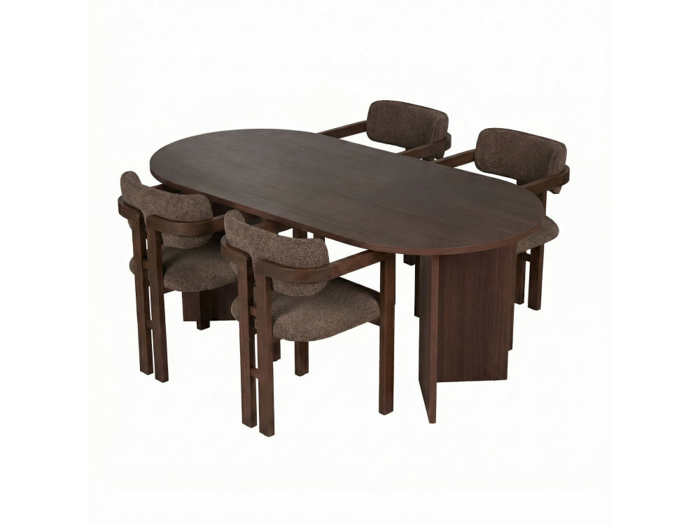 Tisch und Stühle (5 Teile) aus Holz "Meridia 4" - 180 x 90 x 75 cm - Braun