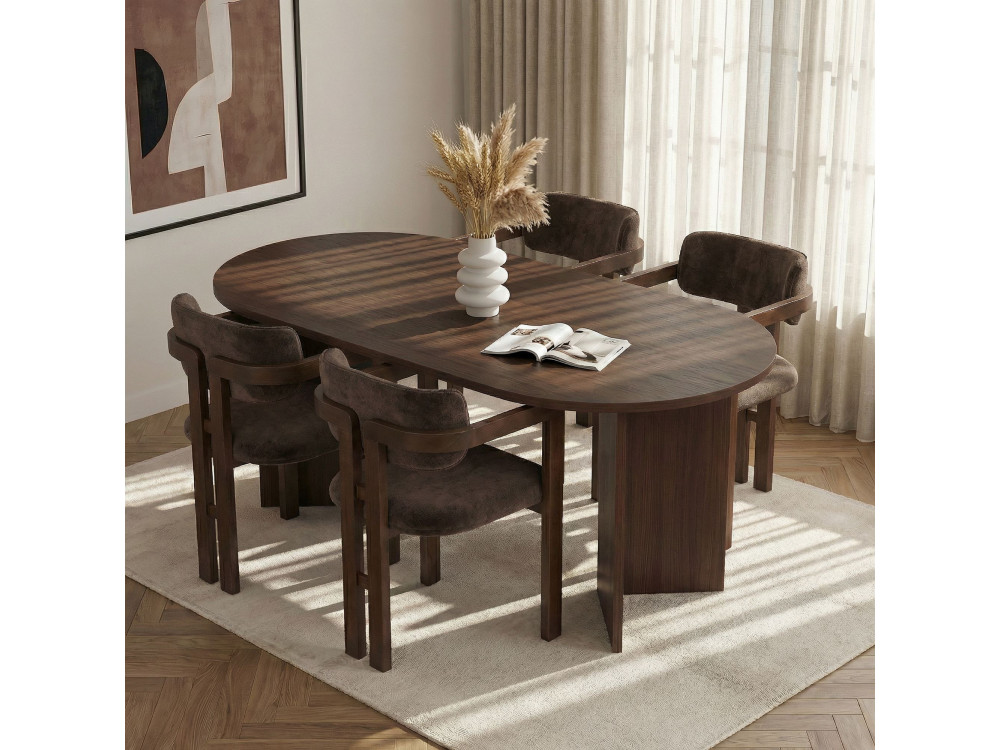 Tisch und Stühle (5 Teile) aus Holz "Meridia 4" - 180 x 90 x 75 cm - Braun