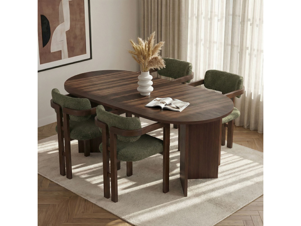 Tisch und Stühle (5 Teile) aus Holz "Meridia 4" - 180 x 90 x 75 cm - Grün