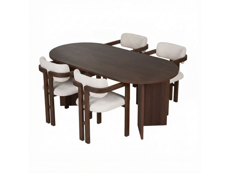 Tisch und Stühle (5 Teile) aus Holz "Meridia 4" - 180 x 90 x 75 cm - Weiß