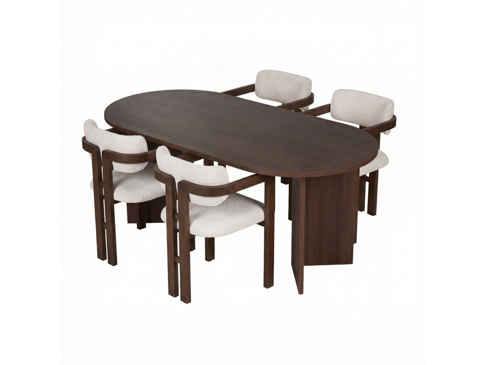 Tisch und Stühle (5 Teile) aus Holz "Meridia 4" - 180 x 90 x 75 cm - Weiß