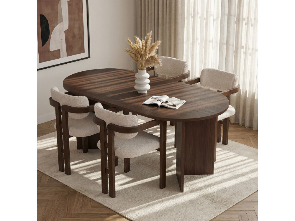 Tisch und Stühle (5 Teile) aus Holz "Meridia 4" - 180 x 90 x 75 cm - Weiß
