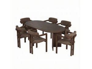 Tisch und Stühle (7 Teile) aus Holz "Meridia 6" - 180 x 90 x 75 cm - Braun