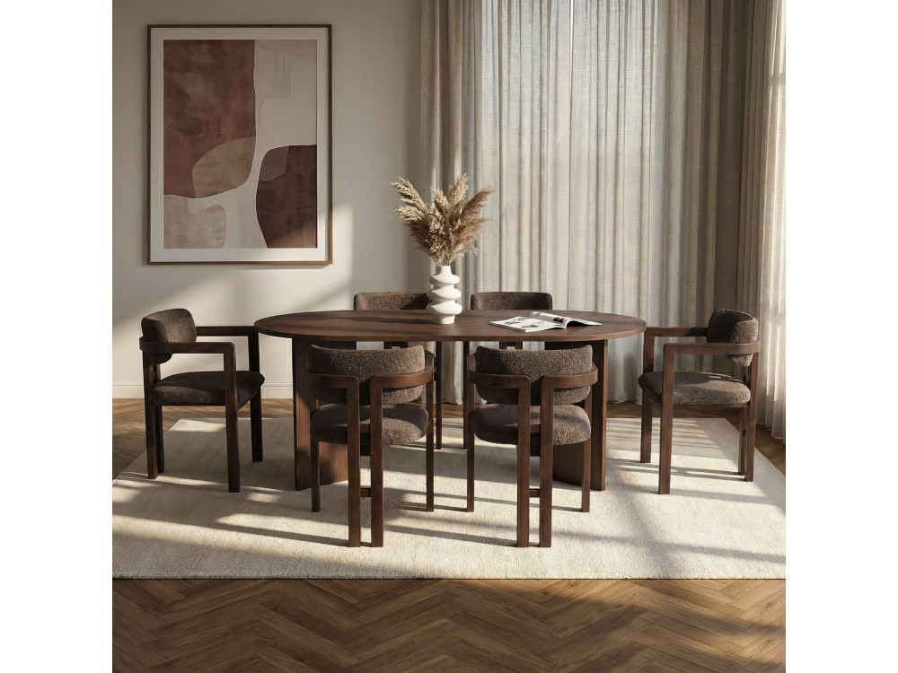 Tisch und Stühle (7 Teile) aus Holz "Meridia 6" - 180 x 90 x 75 cm - Braun