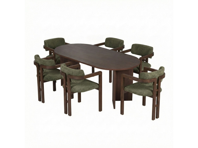 Tisch und Stühle (7 Teile) aus Holz "Meridia 6" - 180 x 90 x 75 cm - Grün