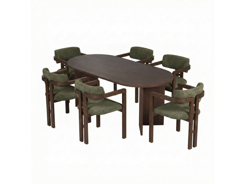 Tisch und Stühle (7 Teile) aus Holz "Meridia 6" - 180 x 90 x 75 cm - Grün