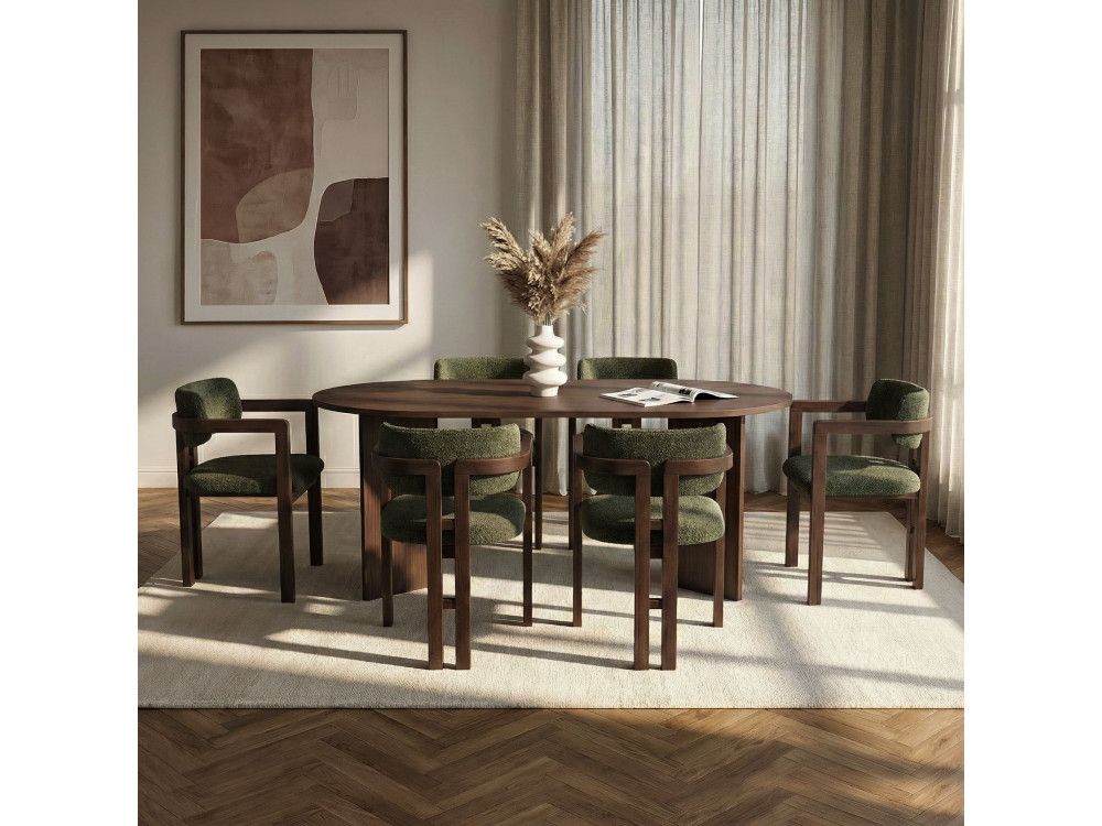 Tisch und Stühle (7 Teile) aus Holz "Meridia 6" - 180 x 90 x 75 cm - Grün
