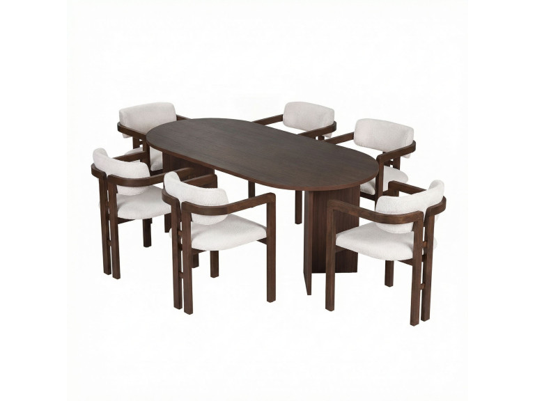 Tisch und Stühle (7 Teile) aus Holz "Meridia 6" - 180 x 90 x 75 cm - Weiß