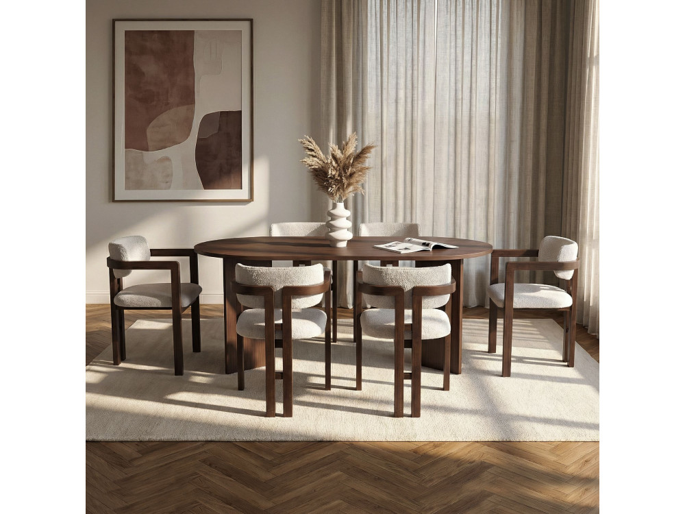 Tisch und Stühle (7 Teile) aus Holz "Meridia 6" - 180 x 90 x 75 cm - Weiß
