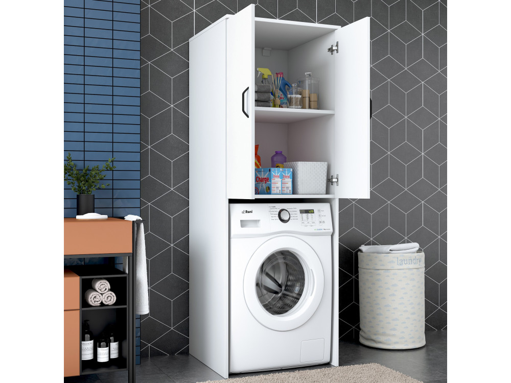 Waschmaschinenschrank aus Holz "Losal" - 65 x 62 x 181 cm - Weiß