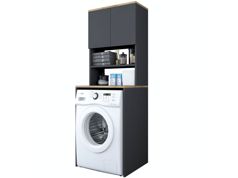 Waschmaschinenschrank aus Holz "Kado" - 65 x 60 x 183 cm - Anthrazitgrau