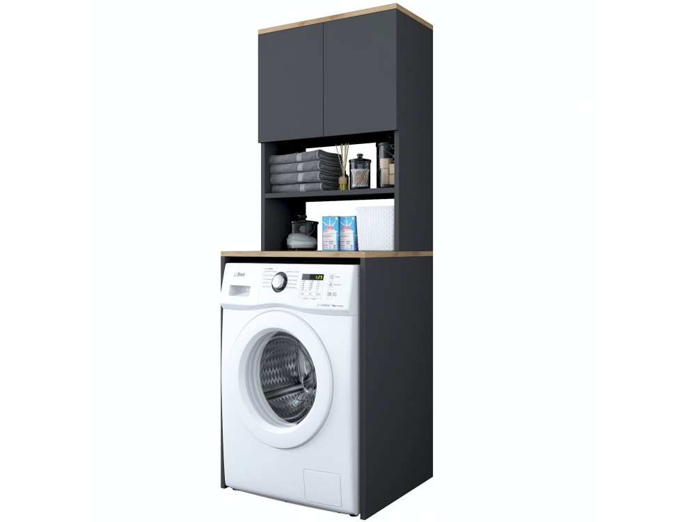 Waschmaschinenschrank aus Holz "Kado" - 65 x 60 x 183 cm - Anthrazitgrau
