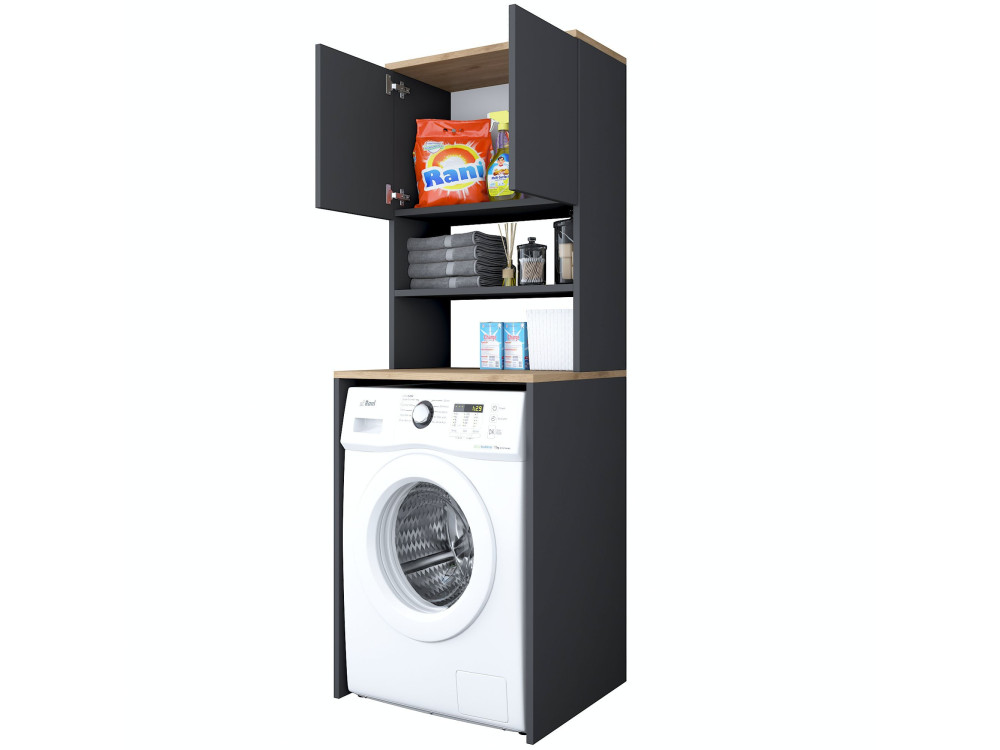 Waschmaschinenschrank aus Holz "Kado" - 65 x 60 x 183 cm - Anthrazitgrau
