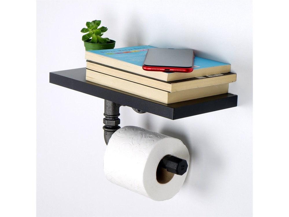 Toilettenpapierhalter aus Holz "Boruraf239" - 30 x 23 x 12 cm - Schwarz