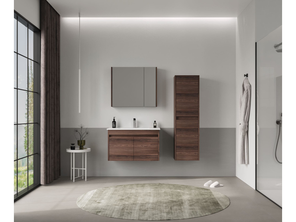 Badezimmerschrank „Side 40“ – 40 x 27 x 138 cm – Dark Walnut
