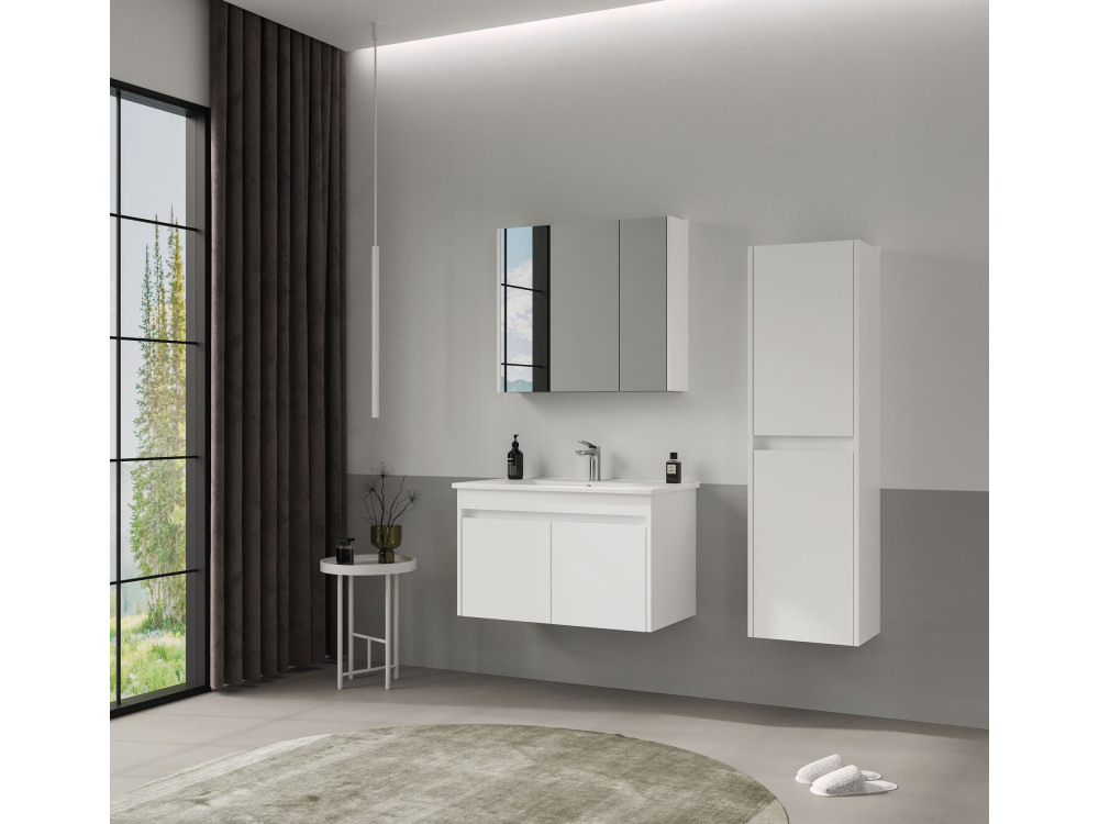 Badezimmerschrank „Side 40“ – 40 x 27 x 138 cm – Mattweiß
