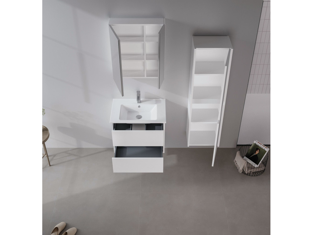 Badezimmerschrank „Side 40“ – 40 x 27 x 138 cm – Mattweiß