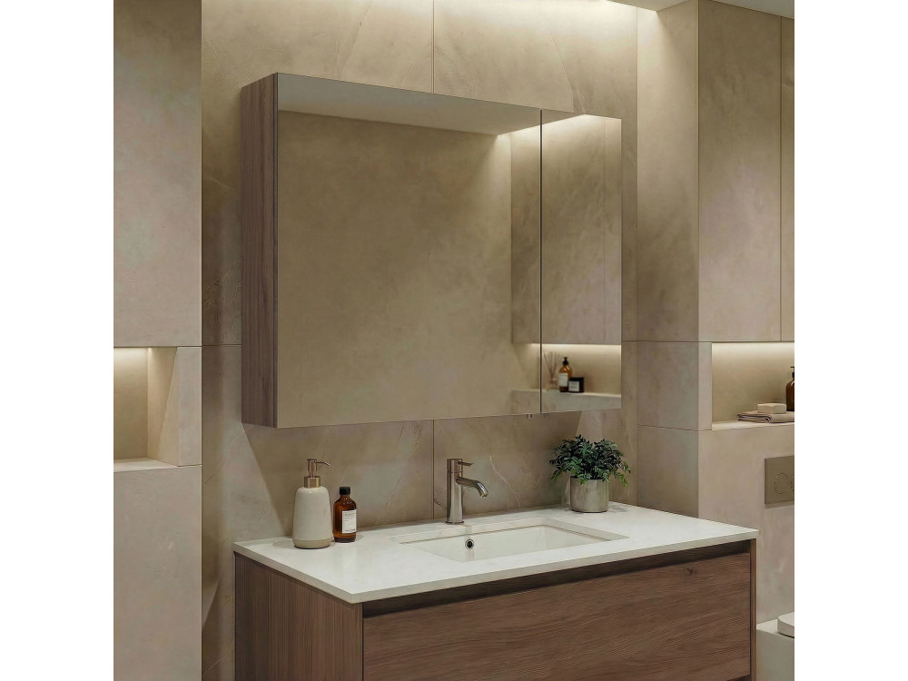 Badezimmerschrank mit Spiegel „Side 80“ – 79 x 16 x 66 cm – Dark Walnut