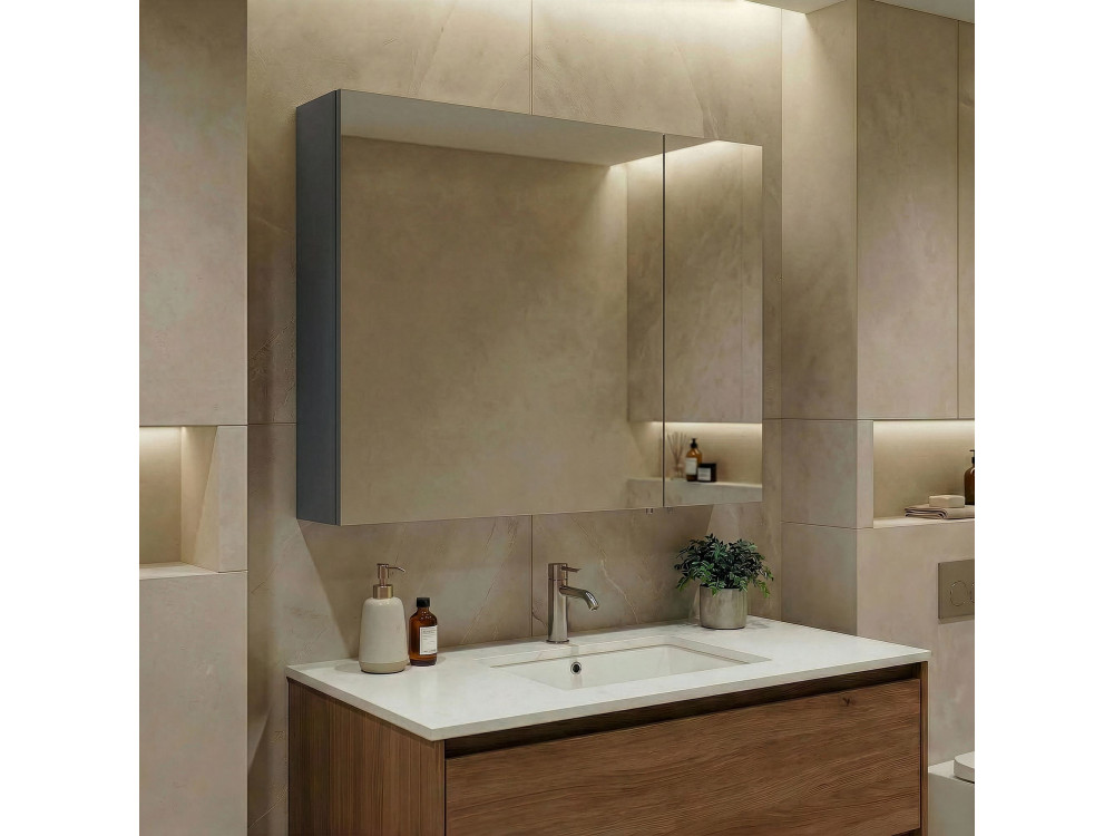 Badezimmerschrank mit Spiegel „Side 80“ – 79 x 16 x 66 cm – Anthrazit matt