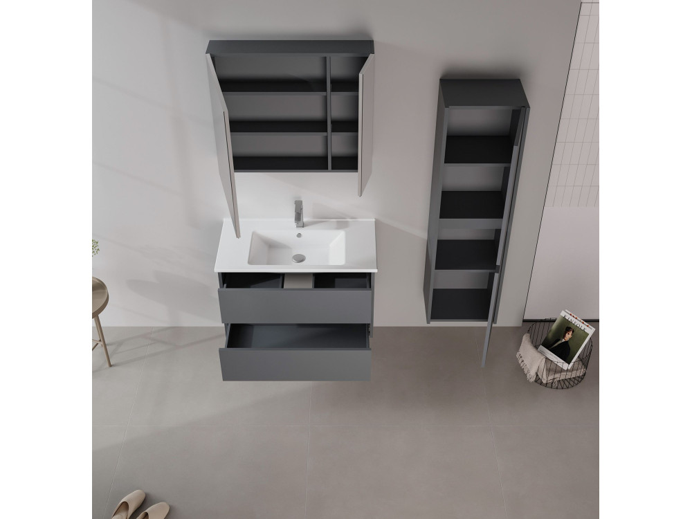 Badezimmerschrank mit Spiegel „Side 80“ – 79 x 16 x 66 cm – Anthrazit matt