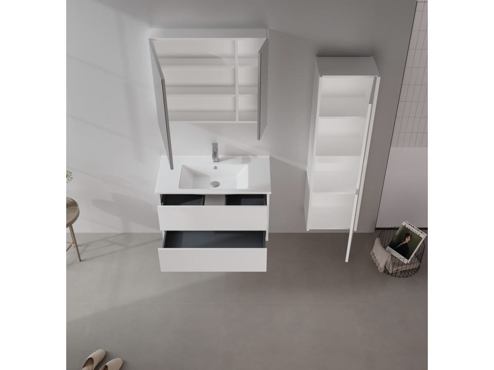 Badezimmerschrank mit Spiegel „Side 80“ – 79 x 16 x 66 cm – Mattweiß