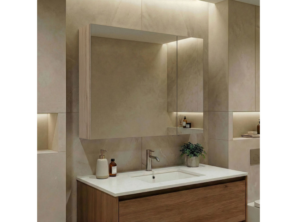 Badezimmerschrank mit Spiegel „Side 80“ – 79 x 16 x 66 cm – Eiche