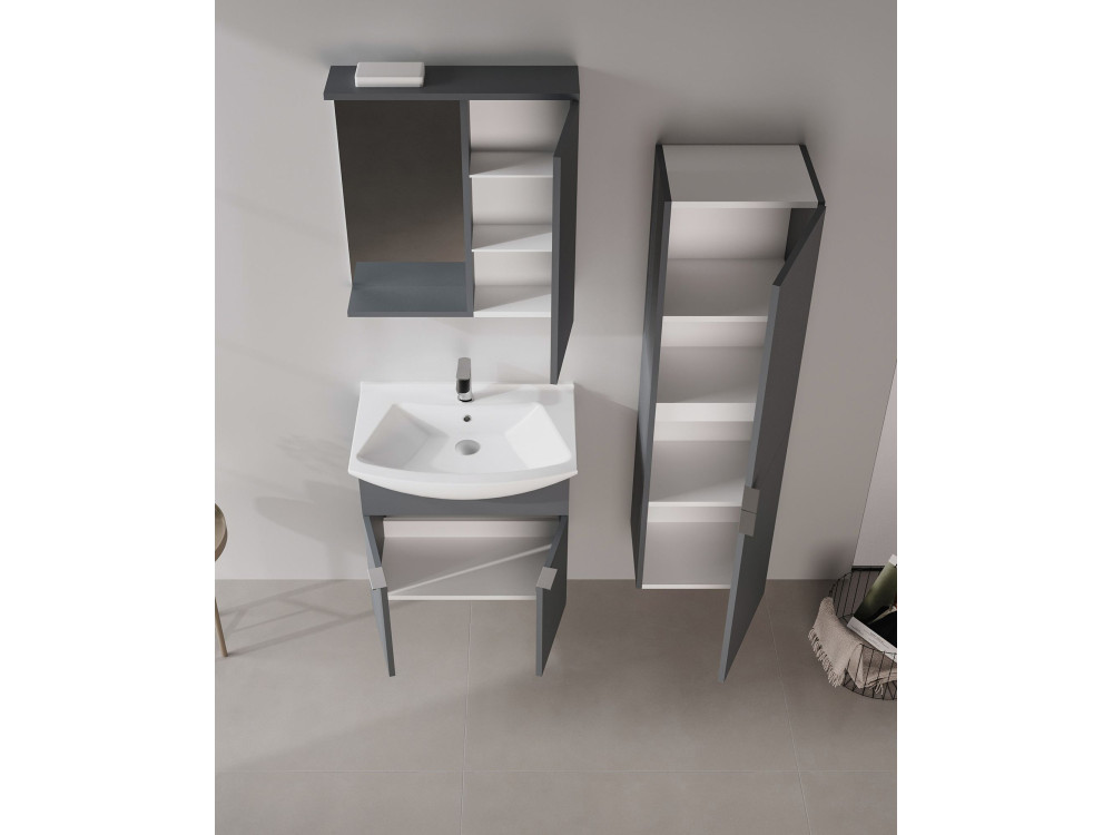 Badezimmerschrank mit Spiegel „Purus 65“ – 63 x 18 x 68 cm – Anthrazit matt