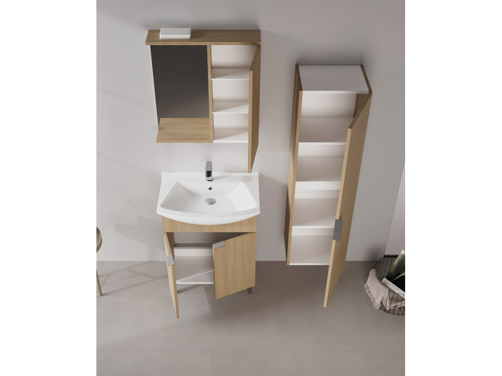 Badezimmerschrank mit Spiegel „Purus 65“ – 63 x 18 x 68 cm – Sonomo Oak