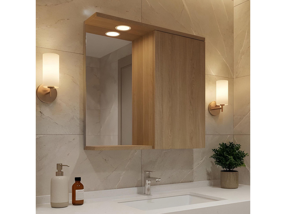 Badezimmerschrank mit Spiegel „Purus 80“ – 75 x 18 x 68 cm – Sonomo-Eiche