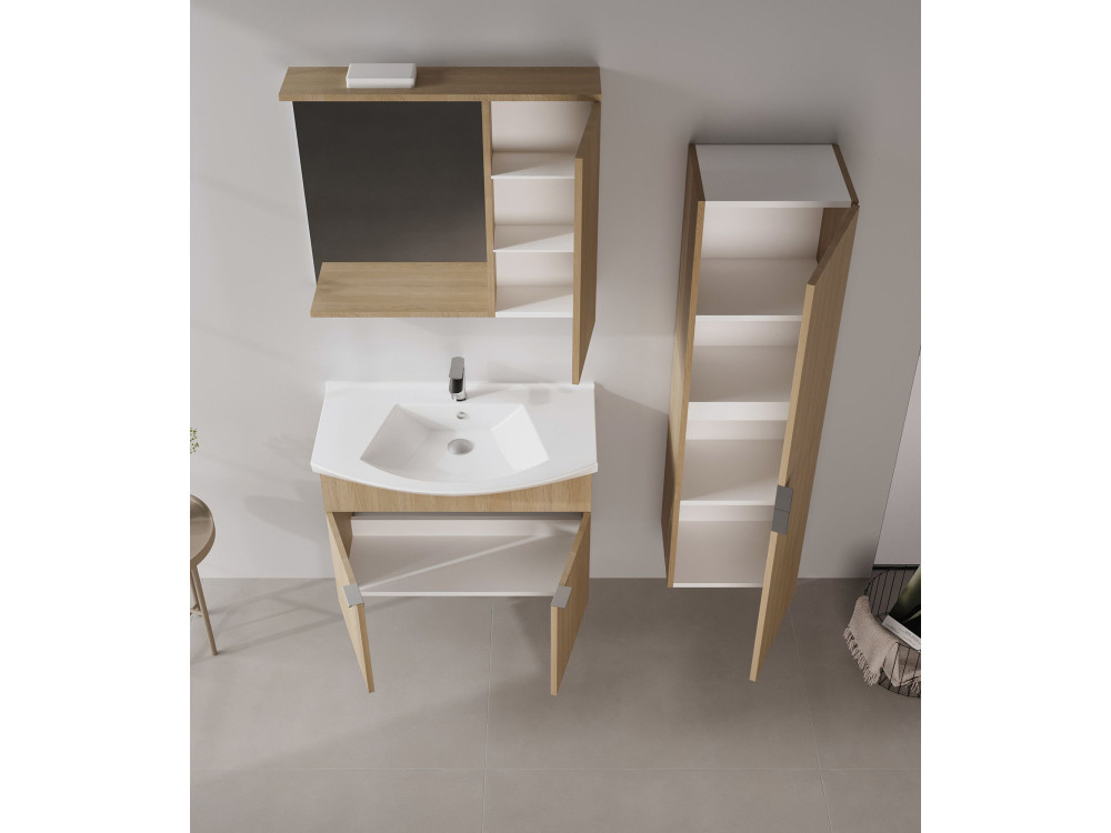 Badezimmerschrank mit Spiegel „Purus 80“ – 75 x 18 x 68 cm – Sonomo-Eiche