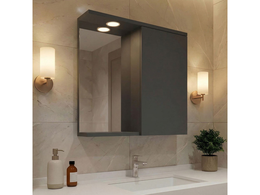 Badezimmerschrank mit Spiegel „Purus 80“ – 75 x 18 x 68 cm – Anthrazit matt