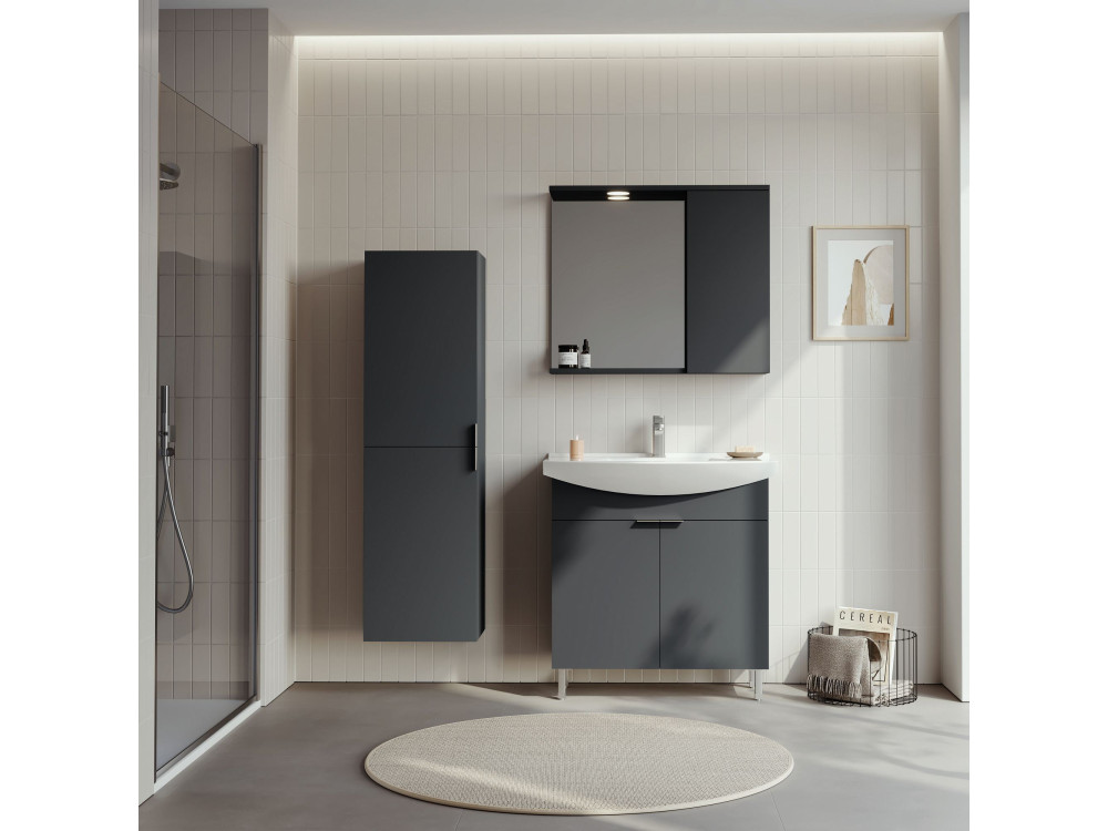 Badezimmerschrank mit Spiegel „Purus 80“ – 75 x 18 x 68 cm – Anthrazit matt